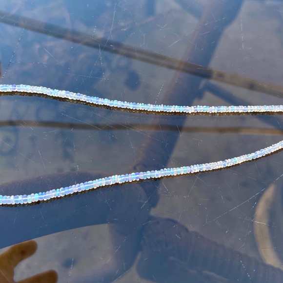 Handcraft Natural Untreated Welo Opal Necklace 14K White Gold, 14th Anniversary - Picture 8 of 10